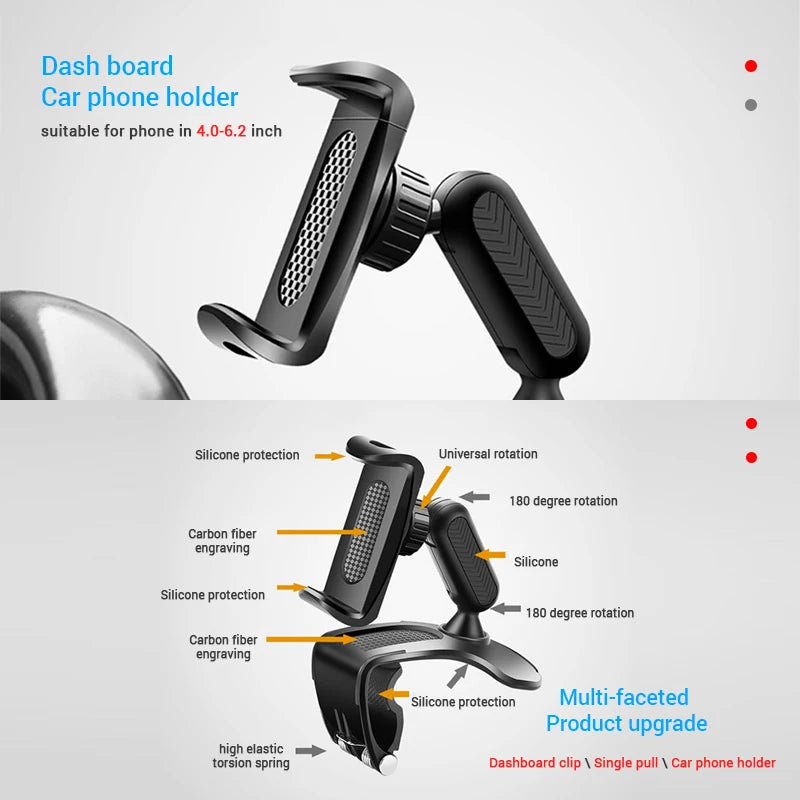 Dashboard Car Phone Holder ABS Mobile Phone Sun Visor Holder Auto Rear View Mirror Phone Support 360 Degree Rotation Accessories